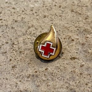 Vintage Tiny Brass Red Cross Blood Drop Pin